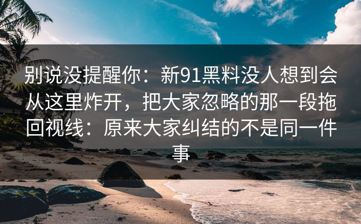 别说没提醒你：新91黑料没人想到会从这里炸开，把大家忽略的那一段拖回视线：原来大家纠结的不是同一件事