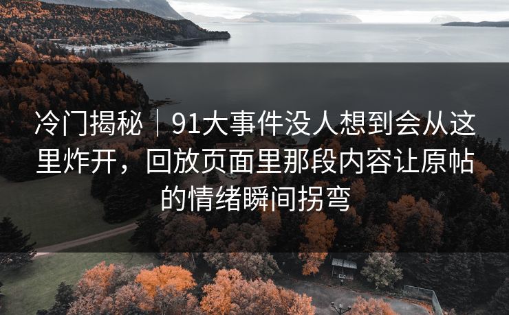 冷门揭秘｜91大事件没人想到会从这里炸开，回放页面里那段内容让原帖的情绪瞬间拐弯