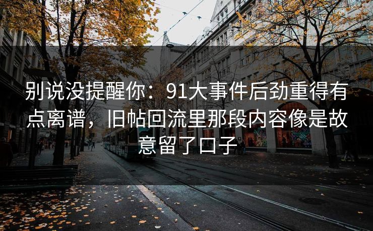 别说没提醒你：91大事件后劲重得有点离谱，旧帖回流里那段内容像是故意留了口子
