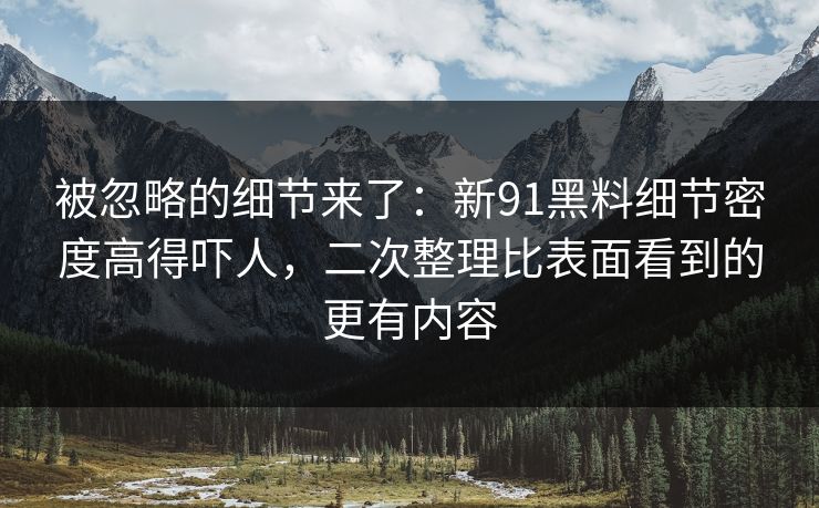 被忽略的细节来了：新91黑料细节密度高得吓人，二次整理比表面看到的更有内容