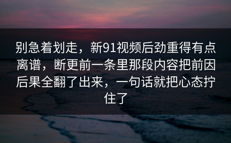 别急着划走，新91视频后劲重得有点离谱，断更前一条里那段内容把前因后果全翻了出来，一句话就把心态拧住了